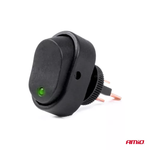 AMiO elliptikus kapcsoló – zöld fény 12/24V max. 30A ON/OFF (03087)