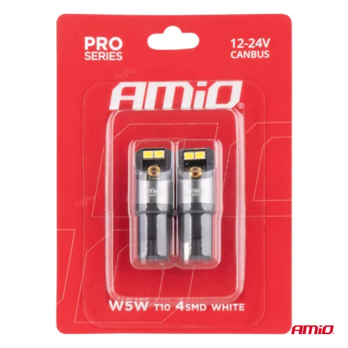 AMiO LED CANBUS PRO sorozat T10 W5W 4x2016 SMD fehér 12/24V (03577)