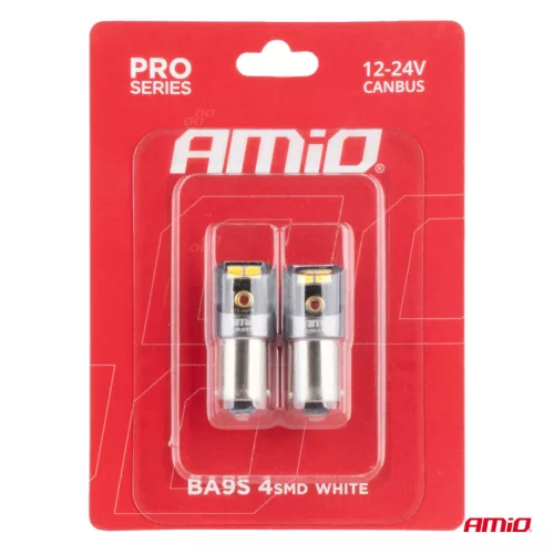 AMiO LED izzók CANBUS PRO T4W BA9S 4x2016 SMD fehér 12V 24V (03579)