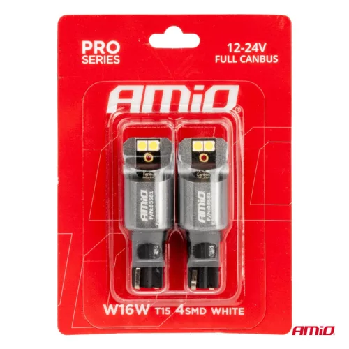 AMiO LED CANBUS PRO sorozat T15 W16W 4x3030 SMD fehér 12/24V FULL CANBUS (03581)