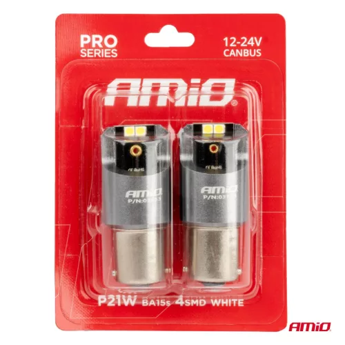 AMiO LED CANBUS PRO sorozat BA15S P21W 4x3030 SMD fehér 12/24V (03583)