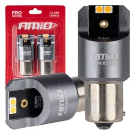   AMiO LED CANBUS PRO sorozat PY21W 4x3030 SMD borostyánsárga 12V 24V (03584)