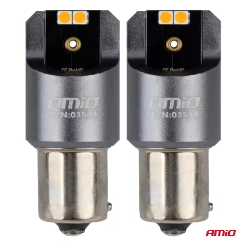 AMiO LED CANBUS PRO sorozat PY21W 4x3030 SMD borostyánsárga 12V 24V (03584)