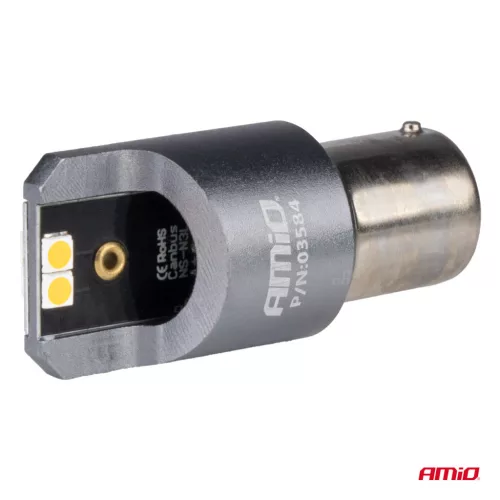 AMiO LED CANBUS PRO sorozat PY21W 4x3030 SMD borostyánsárga 12V 24V (03584)