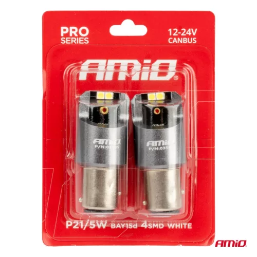 AMiO LED CANBUS PRO sorozat BAY15D P21/5W 4x3030 SMD fehér 12/24V (03585)