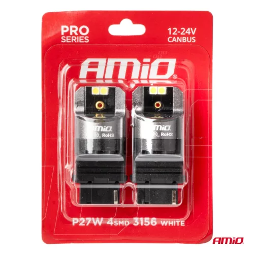 AMiO LED CANBUS PRO sorozat 3156 P27W 4x3030 SMD fehér 12/24V (03587)
