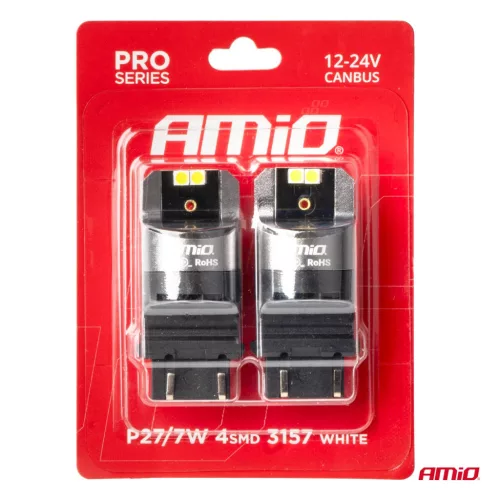 AMiO LED CANBUS PRO sorozat 3157 P27/7W 4x3030 SMD fehér 12/24V (03588)
