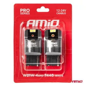  AMiO LED CANBUS PRO sorozat 7440 W21W 4x3030 SMD fehér 12/24V (03589)