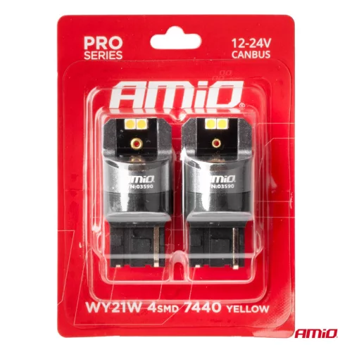 AMiO LED CANBUS PRO sorozat 7440 WY21W 4x3030 SMD narancssárga 12/24V (03590)