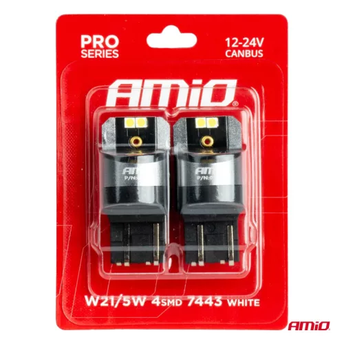 AMiO LED CANBUS PRO sorozat 7443 W21/5W 4x3030 SMD fehér 12/24V (03591)