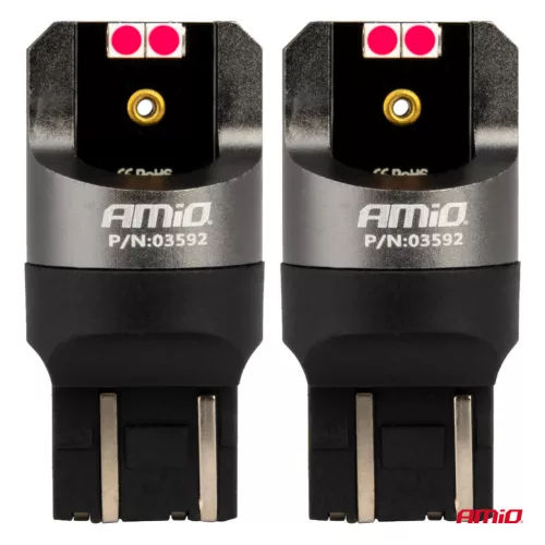 AMiO LED CANBUS PRO sorozat 7443 W21/5W 4x3030 SMD piros 12/24V (03592)