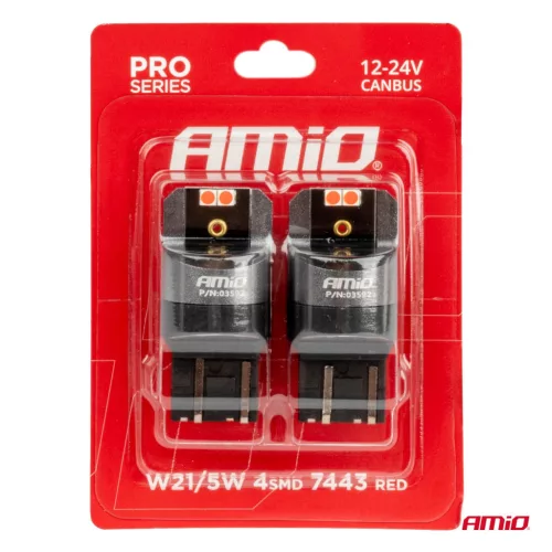 AMiO LED CANBUS PRO sorozat 7443 W21/5W 4x3030 SMD piros 12/24V (03592)