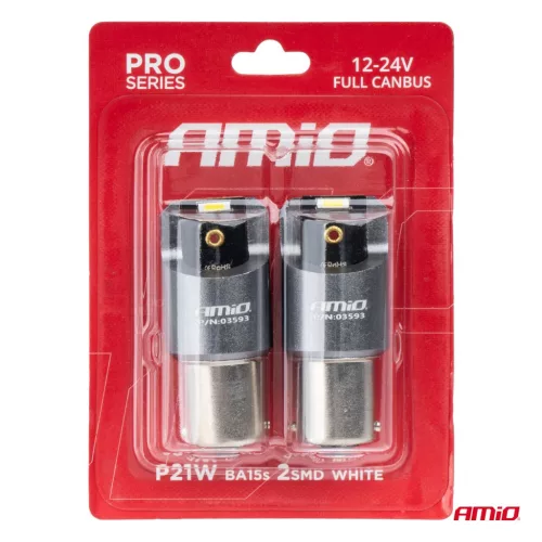 AMiO LED CANBUS PRO sorozat BA15S P21W 2x1860SMD fehér 12/24V FULL CANBUS (03593)
