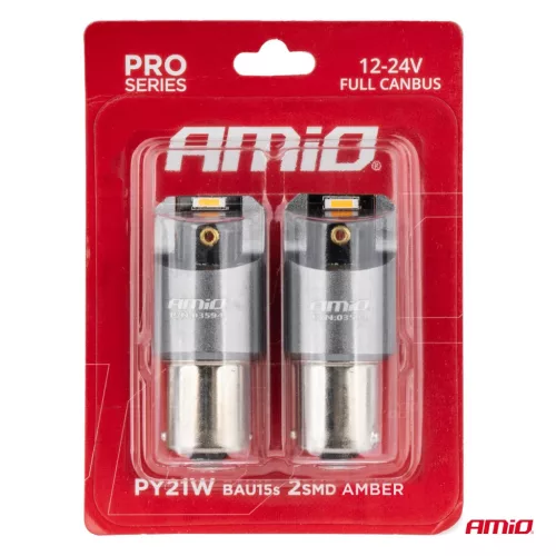 AMiO LED CANBUS PRO sorozat PY21W 2x1860 SMD borostyánsárga 12V 24V (03594)