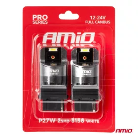   AMiO LED CANBUS PRO sorozat 3156 P27W 2x1860SMD fehér 12/24V FULL CANBUS (03597)