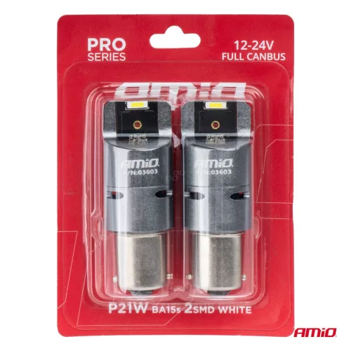 AMiO LED CANBUS PRO sorozat BA15S P21W 2x1860SMD fehér 12/24V FULL CANBUS – ventilátor (03603)