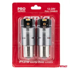   AMiO LED CANBUS PRO sorozat PY21W 2x1860 SMD borostyánsárga 12V 24V (03604)