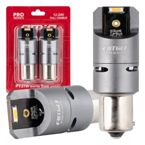 AMiO LED CANBUS PRO sorozat PY21W 2x1860 SMD borostyánsárga 12V 24V (03604)