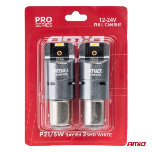 AMiO LED CANBUS PRO sorozat BAY15D P21/5W 2x1860SMD fehér 12/24V FULL CANBUS – ventilátor (03605)