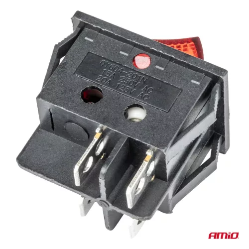 AMiO téglalap alakú kapcsoló 12V/230V (– piros fény) BU02 (03613)