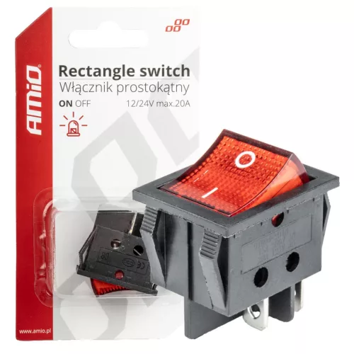 AMiO téglalap alakú kapcsoló 12V/230V (– piros fény) BU02 (03613)