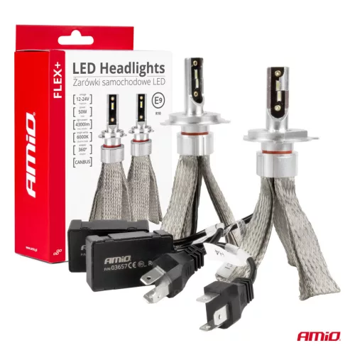 AMiO LED fényszóróizzók FLEX+ sorozat H4/H19 CANBUS 6000K 12-24V (03657/01082)