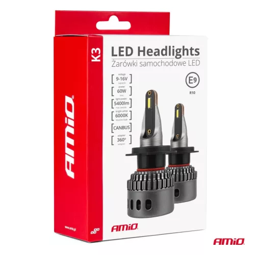 AMiO LED fényszóróizzók K3 sorozat H4/H19 12V 6000K CANBUS (03682)