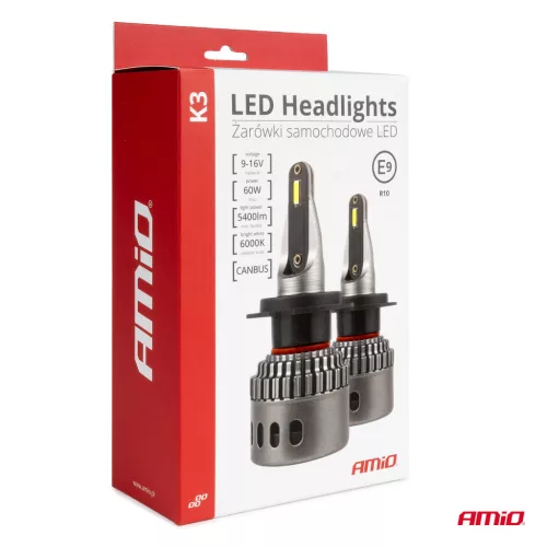 AMiO LED fényszóróizzók K3 sorozat H8 H9 H11 H16 12V 6000K CANBUS (03686)