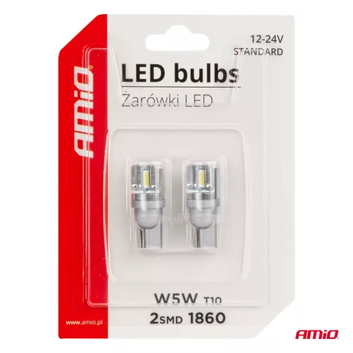 AMiO LED izzók STANDARD T10 W5W 2x1860 SMD fehér 12V/24V (03719)