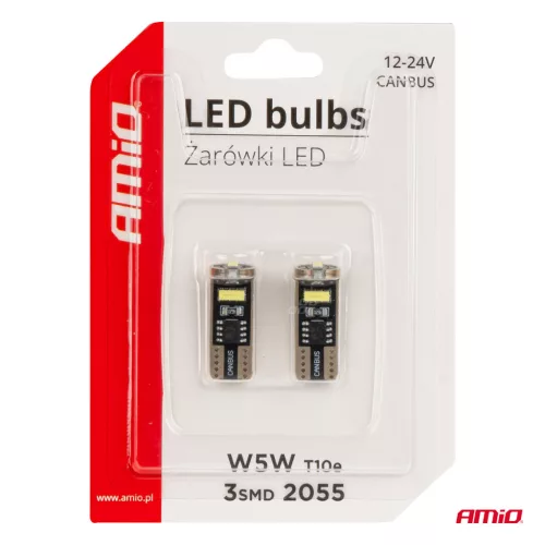 AMiO LED izzók CANBUS T10e W5W 3x2055 SMD fehér 12V/24V 12V/24V (03720)