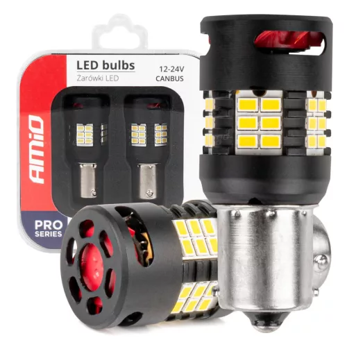 AMiO LED izzók CANBUS PRO sorozat 1156 BA15S P21W R10W R5W 24x3020 SMD ventilátor fehér 12V/24V (03721)