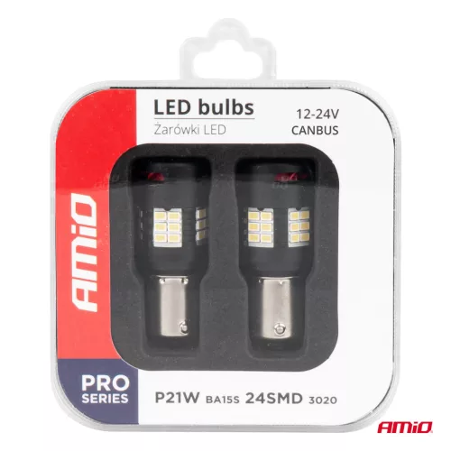 AMiO LED izzók CANBUS PRO sorozat 1156 BA15S P21W R10W R5W 24x3020 SMD ventilátor fehér 12V/24V (03721)