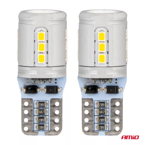 AMiO LED izzók CANBUS T10e W5W 15x2016 SMD fehér 12V/24V (03723)