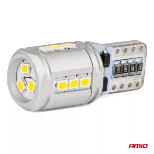 AMiO LED izzók CANBUS T10e W5W 15x2016 SMD fehér 12V/24V (03723)