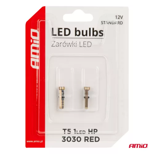AMiO LED izzók STANDARD piros T5 12V 3030 1LED HP (03727)