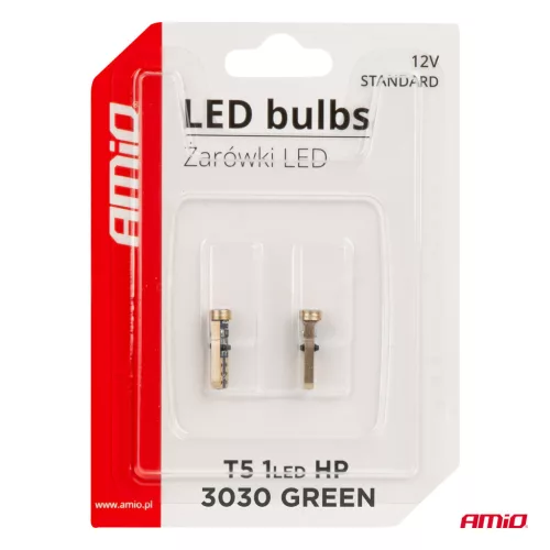 AMiO LED izzók STANDARD zöld T5 12V 3030 1LED HP (03729)
