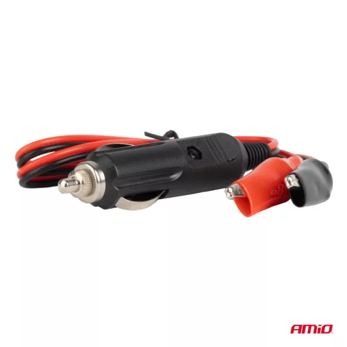 AMiO szivargyújtóaljzat-adapter krokodilcsipesszel 12V 24V 60cm (03802)