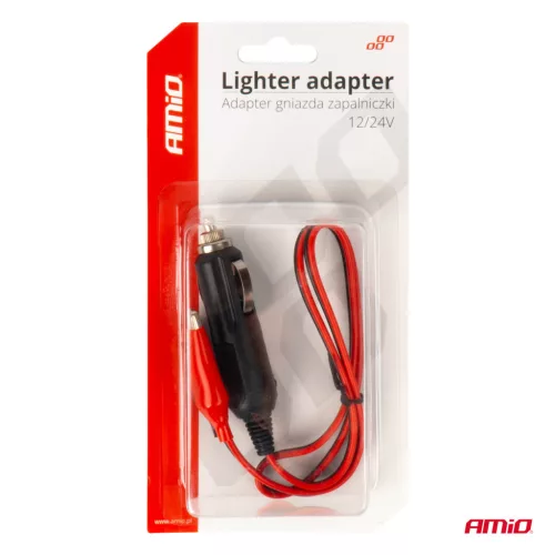 AMiO szivargyújtóaljzat-adapter krokodilcsipesszel 12V 24V 60cm (03802)