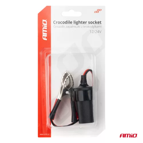 AMiO krokodilcsipeszes adapter – szivargyújtóaljzat 12V 24V 15cm (03803)