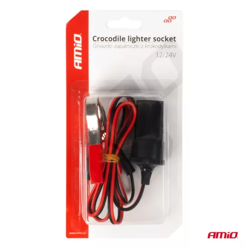 AMiO szivargyújtóaljzat-adapter krokodilcsipeszekkel, 12/24 V, 100 cm (03804)