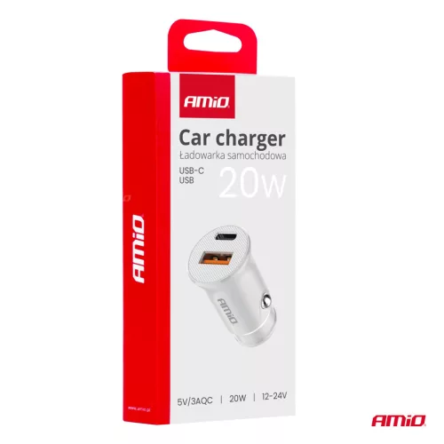 AMiO autós töltő USB-A + USB-C 20W 12/24V (03877)