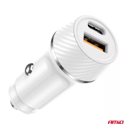 AMiO autós töltő USB-A + USB-C 20W 12/24V (03878)