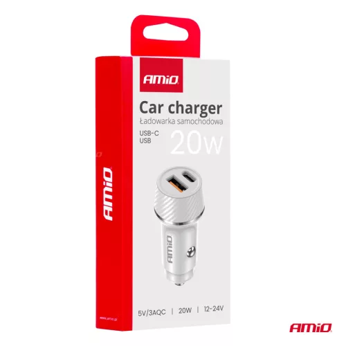 AMiO autós töltő USB-A + USB-C 20W 12/24V (03878)