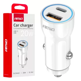 AMiO autós töltő USB-A + USB-C 20W 12/24V (03881)