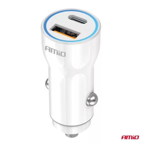 AMiO autós töltő USB-A + USB-C 20W 12/24V (03881)