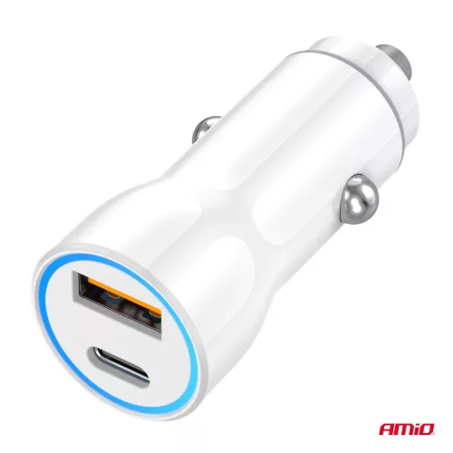 AMiO autós töltő USB-A + USB-C 20W 12/24V (03881)