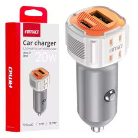 AMiO autós töltő USB-A + USB-C 20W 12/24V (03882)