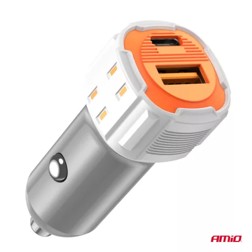 AMiO autós töltő USB-A + USB-C 20W 12/24V (03882)