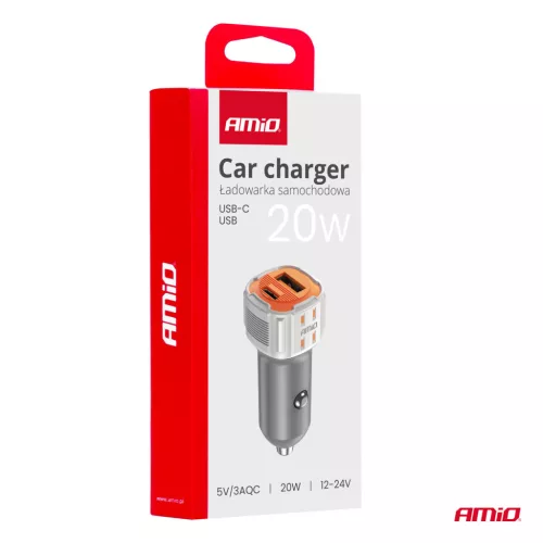 AMiO autós töltő USB-A + USB-C 20W 12/24V (03882)