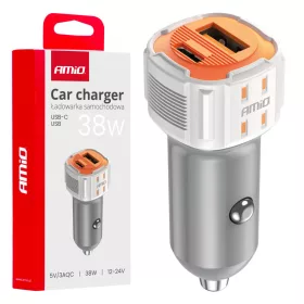 AMiO autós töltő USB-A + USB-C 38W 12/24V (03883)